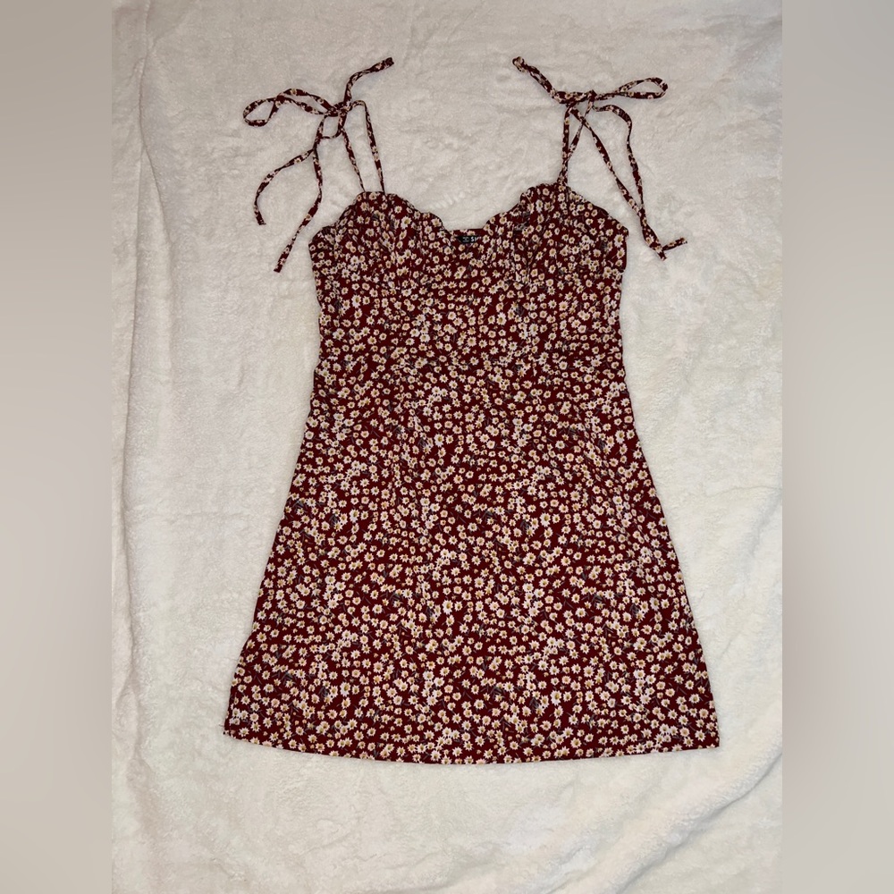 Burgundy White Flower Sundress